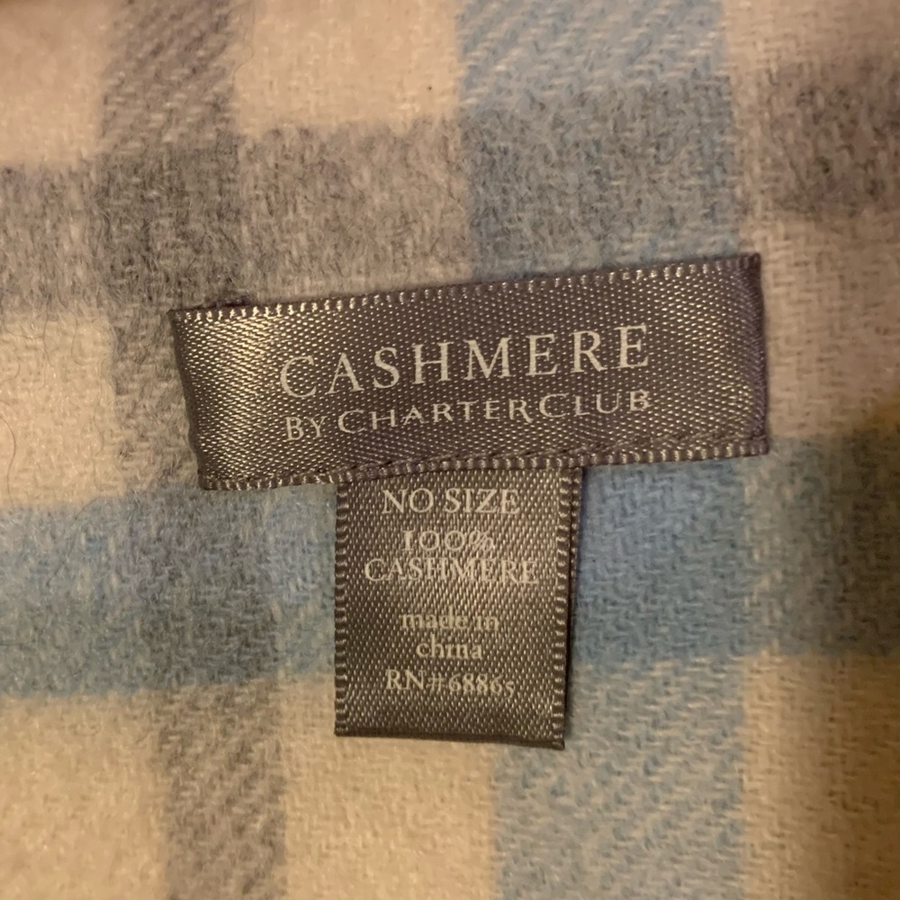 NWOT Charter Club Cashmere Scarf White/Blue Plaid